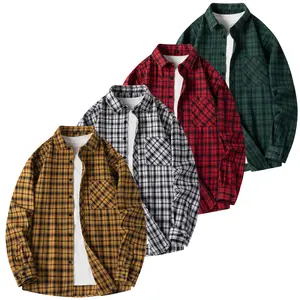 Oversized plaid long-sleeve shirt with chest pocket and adjustable button cuffs