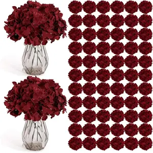 104 PCS Burgundy Hydrangea Artificial Flowers, Silk Hydrangea Heads with Stems, Fake Flowers for DIY Wedding Centerpiece, Baby Shower, Home Decoration (Burgundy)