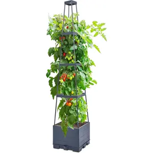 4 Tier Tomato Planter with Trellis – 45” Raised Garden Bed with Cage for Climbing Vegetables, Indoor & Outdoor Planter Box,summervibes