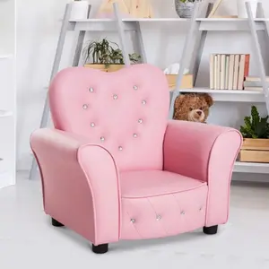 Bellemave Kids Sofa Toddler Tufted Upholstered Princess Couch with Diamond Decoration Pink PVC Wood Sponge Material for Ages 3-6