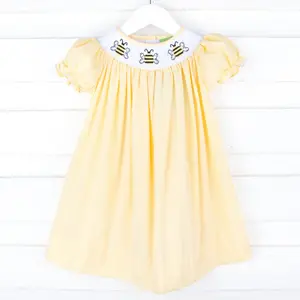 Bee Smocked Yellow Gingham Bishop Dress