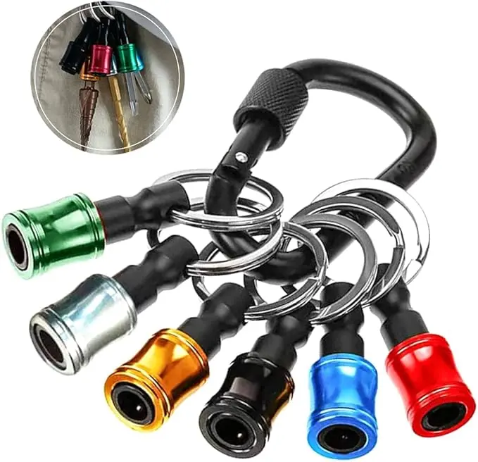 1/4 in Hexagonal Shank Drill Bit Holder, Aluminum Alloy Keychain Accessory with Replaceable Screwdriver Bits, Durable Quick-Change Manager for Tool Boxes