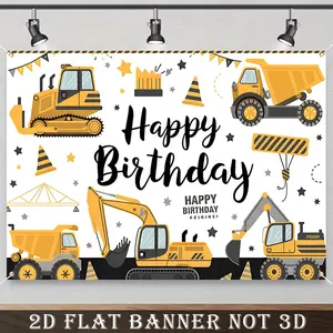 2D Flat Banner,1pc Party Banner, Construction Birthday Backdrop, with Engineering Vehicle Background - Perfect Construction, Perfect for Holiday Parties, Home Decor & Studio Props Party Decorations Banners, Holiday Decorations 90.5x70.8inch