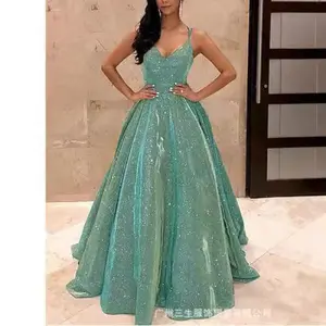 Sling Strap Flash Banquet Event Elegant Slimming Long Dress Evening Dress Formal Party