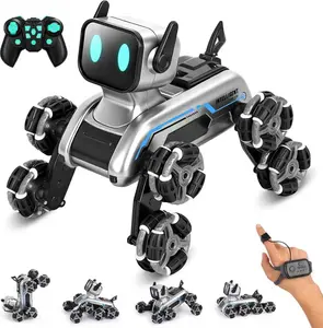 RC Robot Dog with 8-Wheel Drift, Music and LED Lights - Interactive Toy for Kids