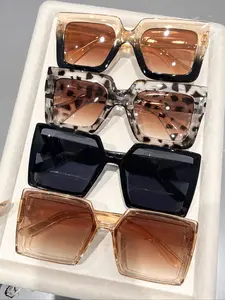 4 Pack Unisex Fashionable Classic Square Large Frame Sunglasses, Versatile Travel Sunglasses for Everyday and Vacation Use, Trendy Casual Sunglasses