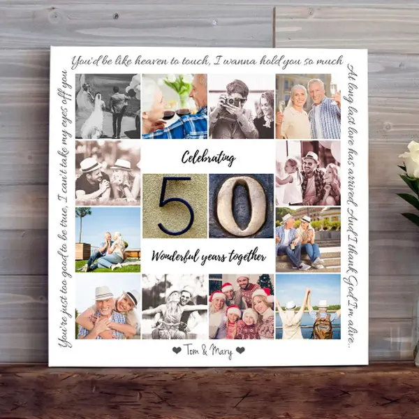 50th Anniversary Photo Collage Canvas - Customizable Photo Display for Celebrations and Memories