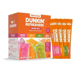 SINGLES TO GO Dunkin 0 Sugar Refreshers Powdered Beverage Mix Packets, 40-Ct Mixed Variety Pack - Cupboard-Stable, 6-Month Shelf Life, Green Tea Energy, Aspartame-Free, No Synthetic Colors, Naturally & Artificially Flavored, Single-Serve, Just Add Water