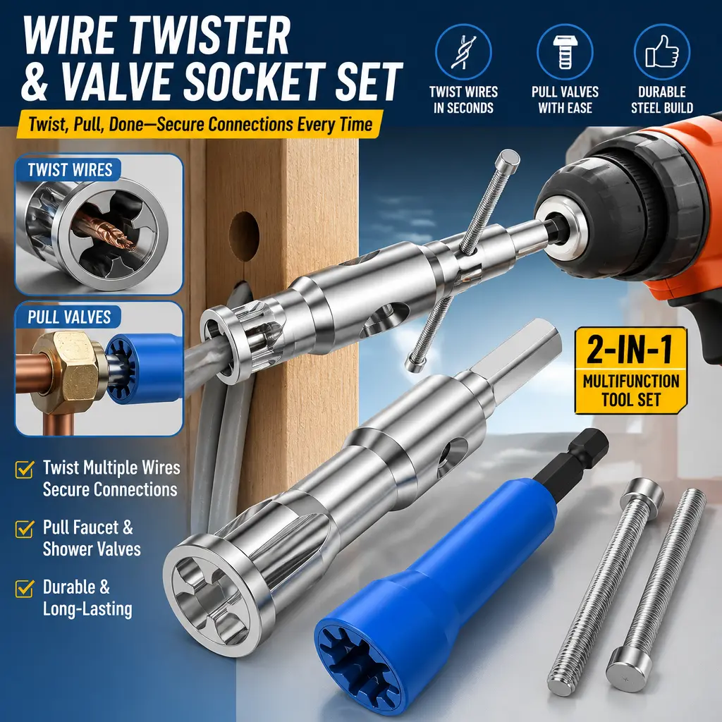 Drill-Mounted Wire Stripping & Twisting Hand Tool, Fast Electric Cable Tool with 1/4" Chuck, Socket Nut Twister for Electricians – Mid Year Sale Deal, Hand Tools