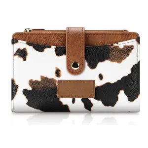 Cow Print Wallets for Women Bifold Credit Card Holder, Rfid Blocking, ID Window, Western Slim Wallet with Zipper