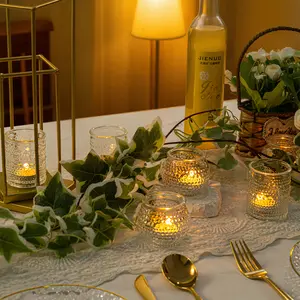 A Set of 24 Clear/ Blue/ Amber/ Green/ Pink/ Gold＆Purple Candle Holders of Varying Heights, Perfect for Wedding and Home Dining Table Decorations