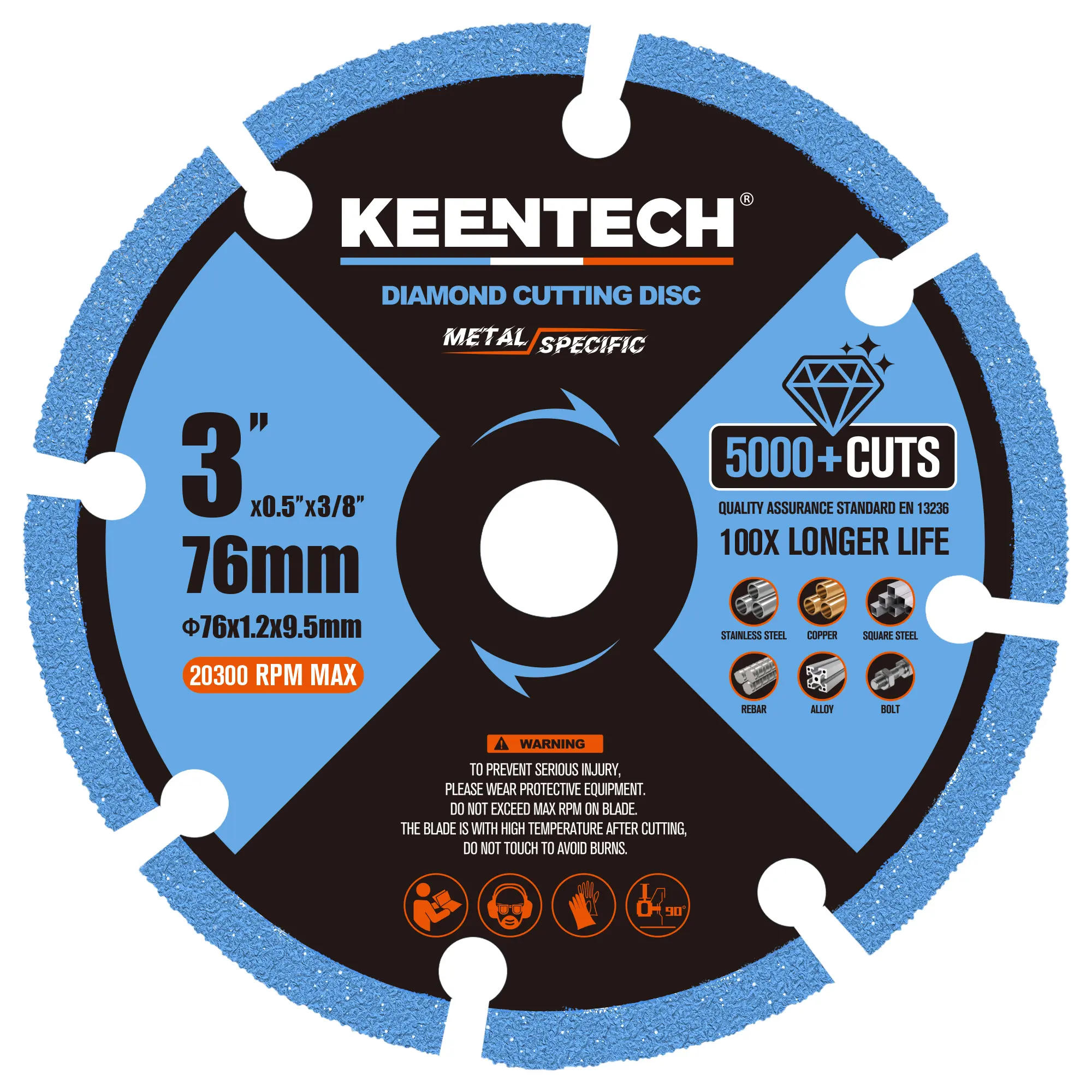 KEENTECH 3 x 3/8 Inch Diamond Cut Off Wheel for Metal Dry Cutting, Compatible with Die Grinder