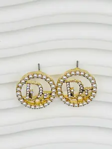 Women's Elegant Drop Earrings, Ear Studs, Pearl Zircon Accents Titanium Pin Design, Handcrafted Letter Hollow Out Jewelry, All-Season Fashion Accessory