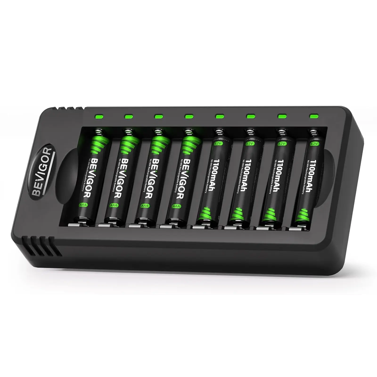 Rechargeable AAA Batteries with Charger, 8/24 Pack 1100mAh Low Self Discharge Triple A Batteries with 8 Bay AA AAA Smart Battery Charger for Ni-MH Ni-CD, Independent Slot campingessentials