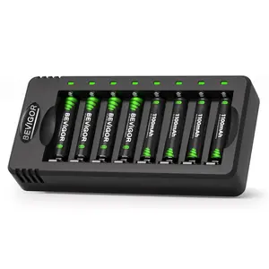Rechargeable AAA Batteries with Charger, 8/24 Pack 1100mAh Low Self Discharge Triple A Batteries with 8 Bay AA AAA Smart Battery Charger for Ni-MH Ni-CD, Independent Slot