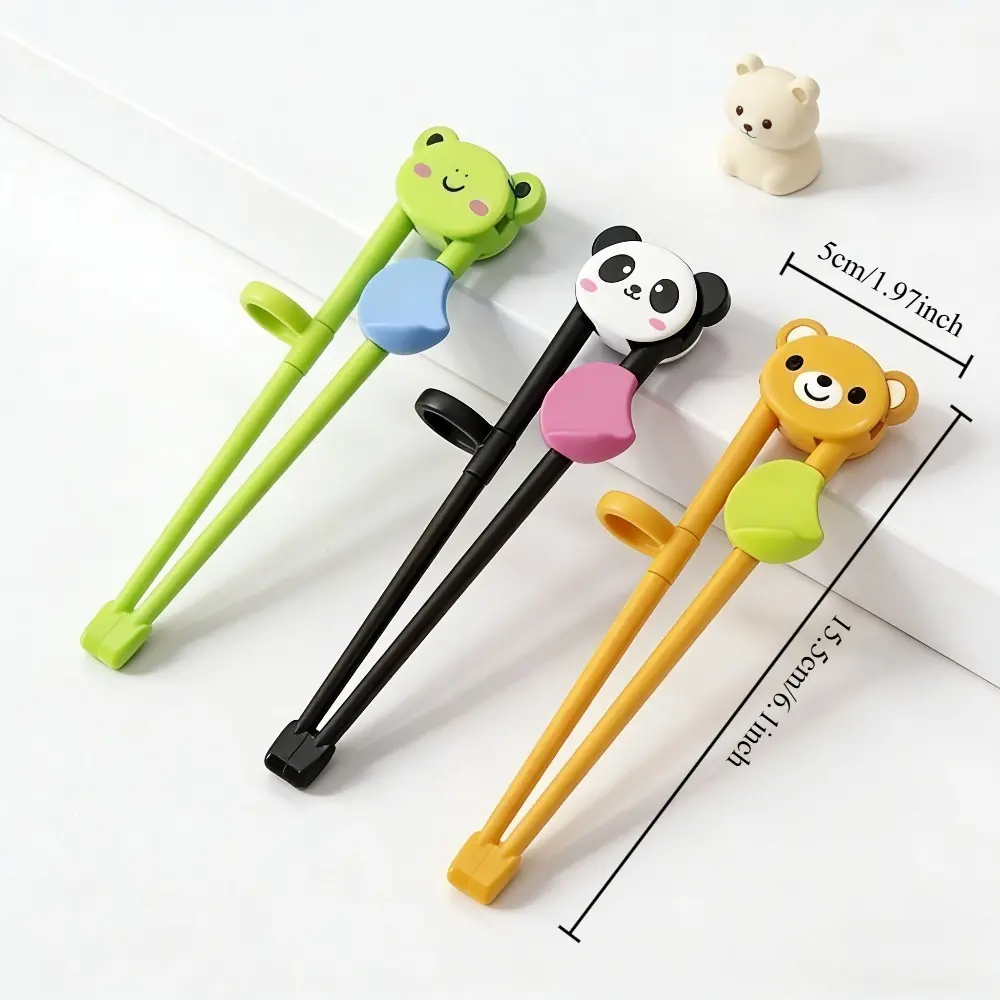 3-Pair Cartoon Animal Shaped Reusable Training Chopsticks Set, 15.5cm Silicone Finger Positioning Utensils, Ergonomic Easy-Grip Unisex Cutlery for Kids' Daily Meal Eating Practice (Pretend Play Toy), Neutral Animals