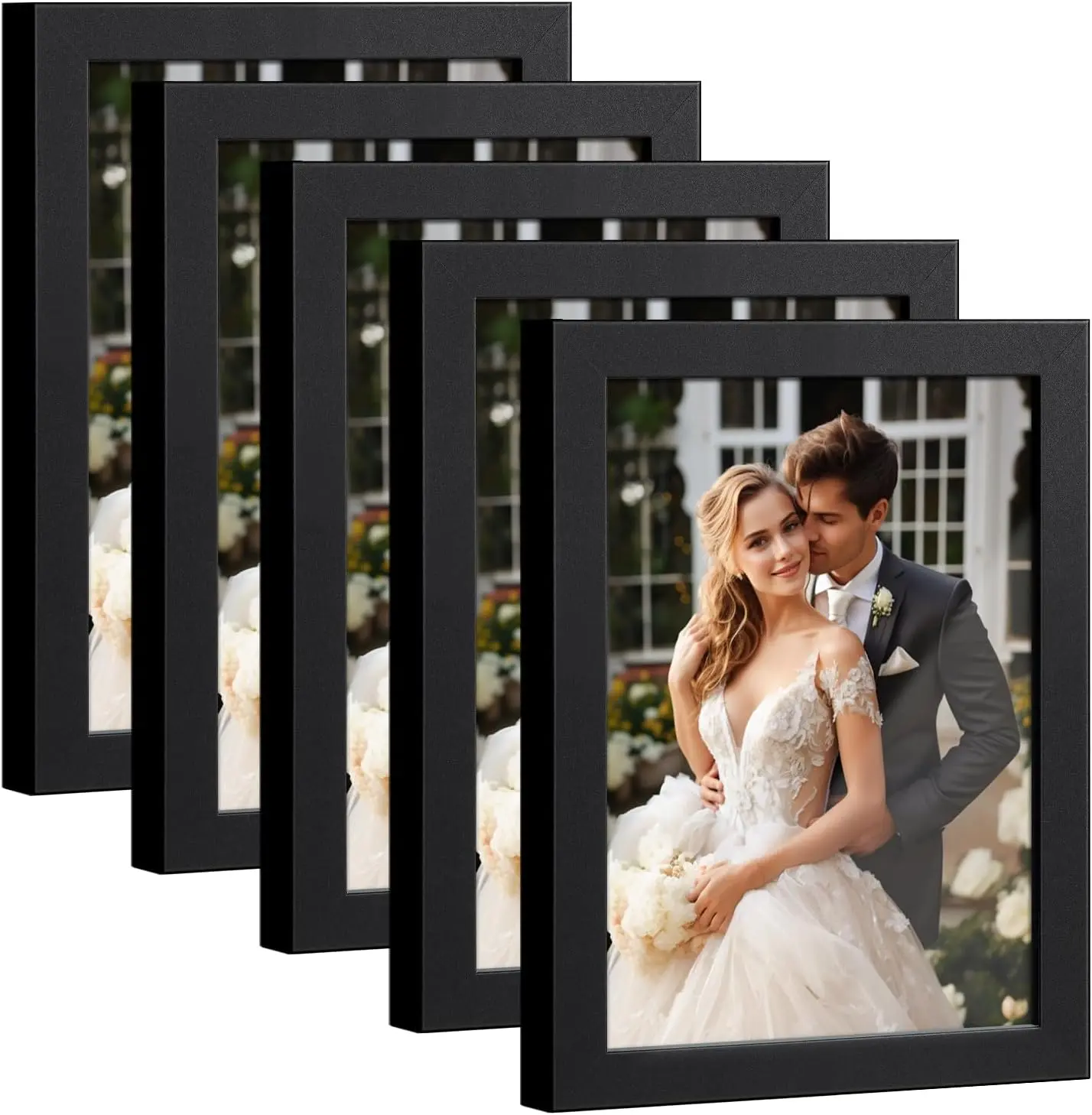 4x6 Picture Frame Set of 5, Black Frames Display Photo 3.5x5 with Mat or 4x6 without, Gallery Wall Frame Set, Wall or Tabletop Display (Black)