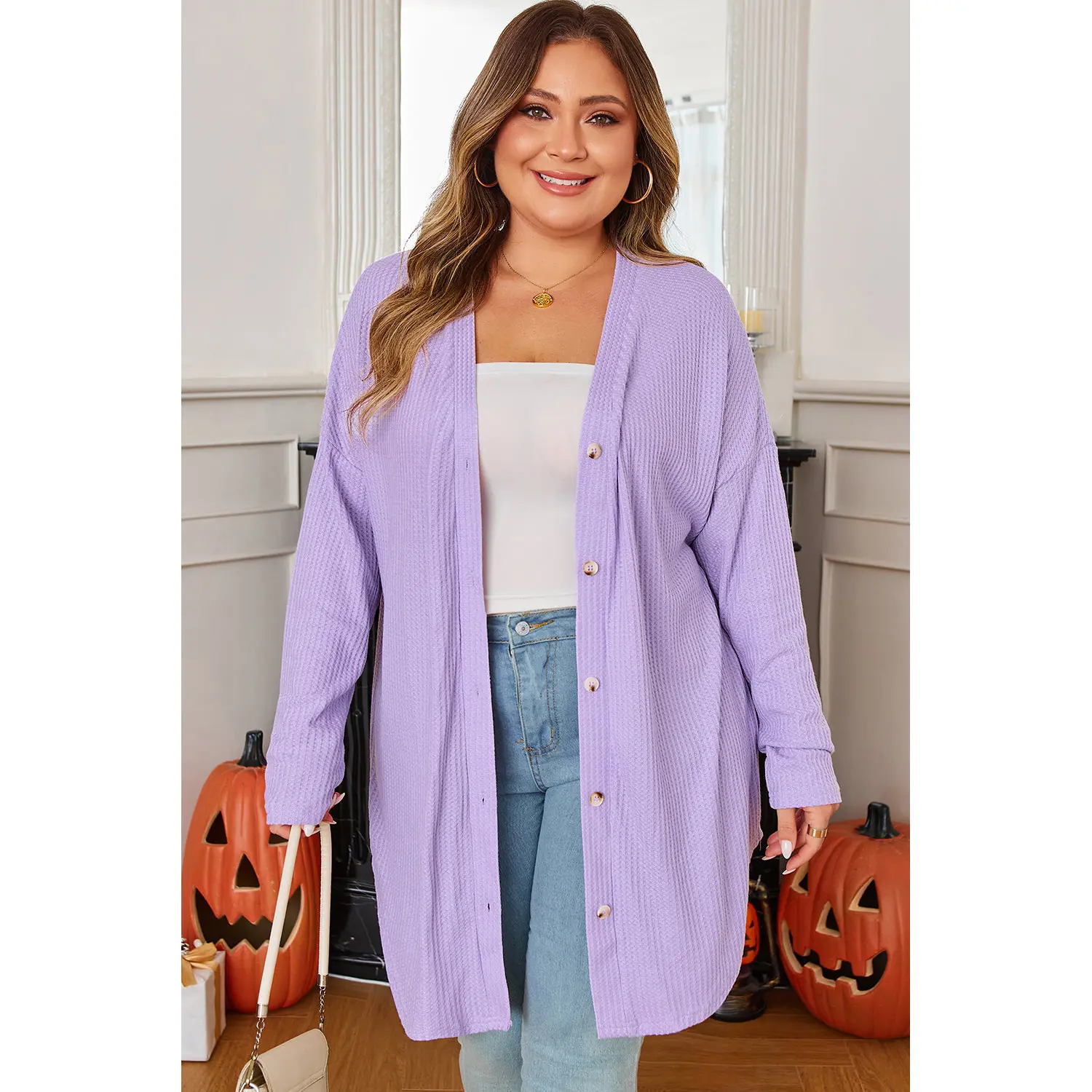 Rosie Waffle Knit Front PLUS Cardigan