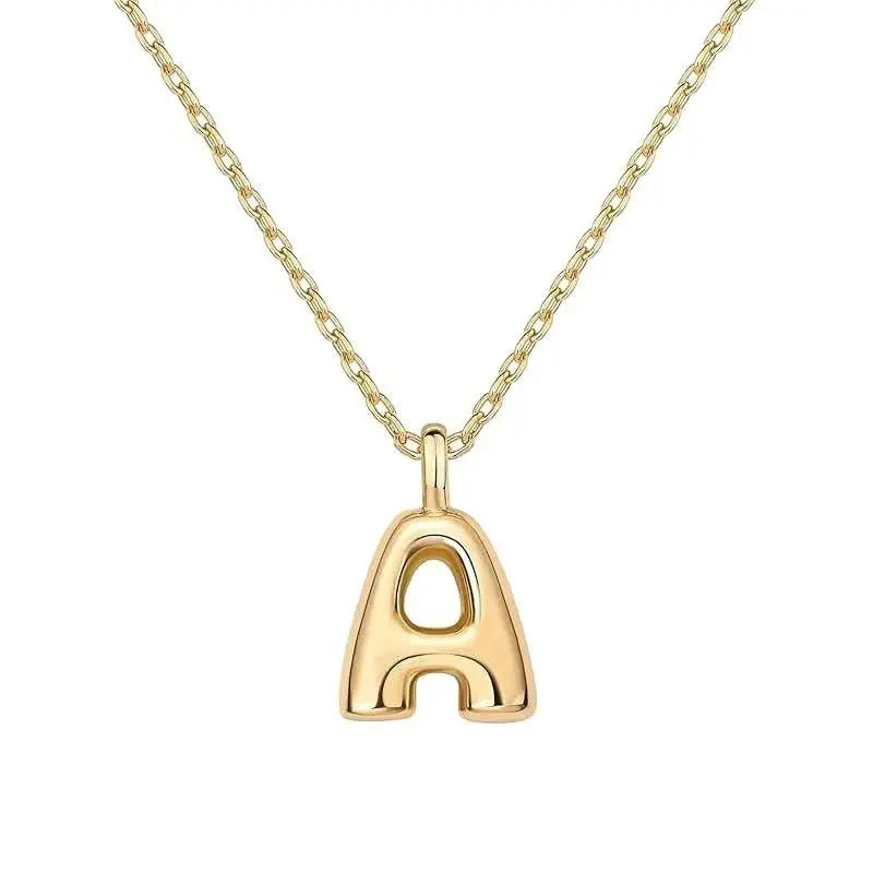FHSY SHOP 14K Gold Plated Bubble Initial "A" Necklace 3D Puffy Letter Pendant for Women, Everyday Wear, and Personalized Style