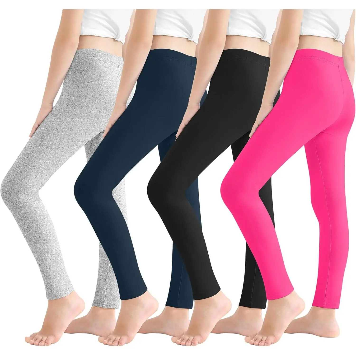 4 Pack Girls Leggings Tights Soft Comfortable Pants for  Stretchy Ankle Length Athletic Yoga 6-14
