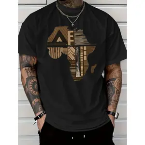 🏆 Men's African Map Tribal T-Shirt - Beige/Brown/White Graphic Tee, Tribal Art Apparel, Soft Cotton Regular Fit, Travel & Casual Menswear (Machine Washable)