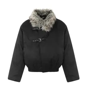 Grundy Fashion Trendy Opium Y2K Winter Outerwear Fur Jacket Vest for Women Medium Size Black Coats