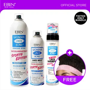 EBIN Sports Edition Adhesive Spray + Melt Aerosol Spray + Lace Shampoo Bundle With FREE Melting Band | Maximum Hold, Water Resistant, Rosemary Mint