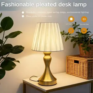 Modern Table Lamp with Elegant Fabric Shade, Adjustable Light, Button Control, USB Powered, Romantic Home Decor, Banker Style Lamp