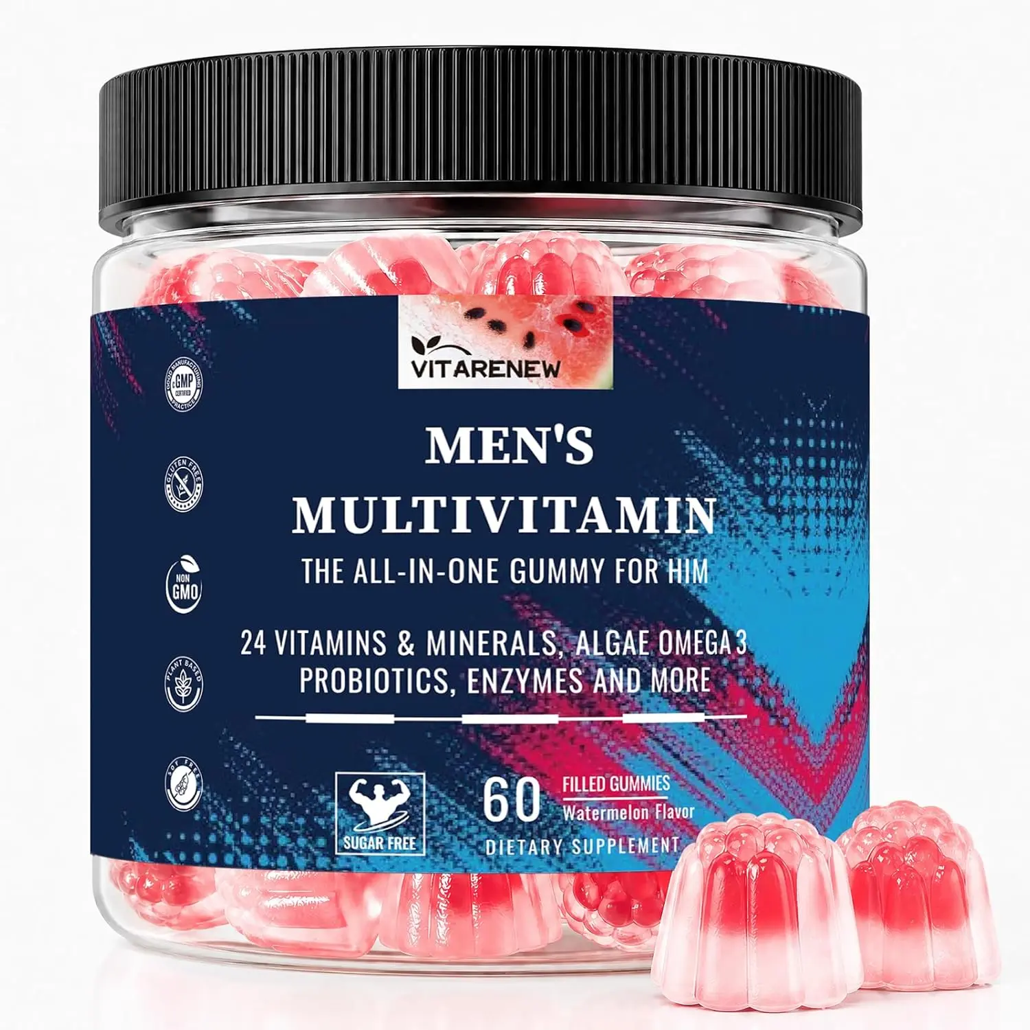 Men’s Methylated Multivitamin Gummies – Sugar Free Vegan Daily Vitamins with Methylated B Complex, Probiotics, Enzymes, Algae Omega-3, CoQ10 & Essential Minerals, 60 Count