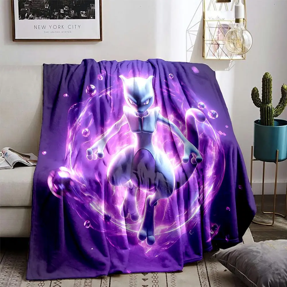 Mewtwo Anime-Themed Flannel Blanket - Premium Soft Warm Throw for Living Room, Iconic Collectible Valentine Gift with Anime-Themed Graphic & Graphic Character Designs, Anime-Themed Graphic Blankets, Graphic Character Blankets