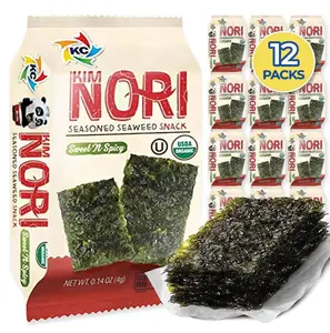 KIMNORI Seasoned Seaweed Snacks Sheets – Organic Sweet 'N Spicy Flavor 12 Individual Packs Roasted Crispy Premium 100% Natural Laver Kim Nori 4g 0.14 Ounce
