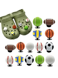14pcs 3D Football Basketball Rugby Shoe Decorative Buckles, Fun and Cute Shoe Face Decoration, Perfect for Sandals and Casual Wear, Cute Shoe Charms