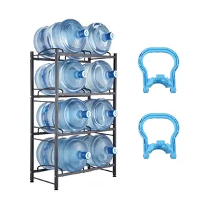Black 5-Tier Adjustable Heavy-Duty Metal Water Bottle Rack, Single-Row Storage for 5-Gal Bottles, Easy Installation for Kitchen, Office