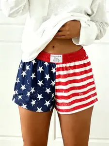 Ladies' American flag/leopard print/striped casual sports shorts, Lightweight summer shorts, suitable for summer fitness, running, daily outdoor wear, beach vacations, patriotic festivals, Independence Day wear
