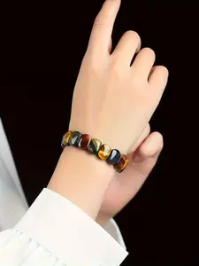 Unisex Boho Vintage Bracelet, Tiger Eye Stone Chain, Geometric Pattern, All Seasons Accessory, Ideal Gift for Daily Wear