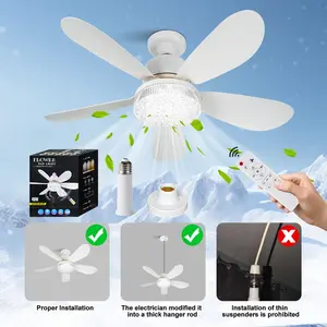 Contemporary Adjustable Ceiling Fan Light with Remote Control, Base Included, Acrylic Crystal Lampshade, 30w/40w Power, 5 Blades, E27 Socket