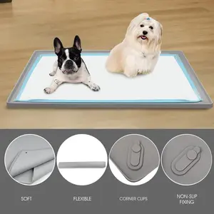 Dog Pee Pad Holder Tray for 36” x 25” with 4 Magnetic Clips Lock, Dog Training Floor Protection Trays with Non-Spill Raised Edges, Silicone Dog Potty Tray, Easy to Clean Puppy Pad Holder Tray, Puppy Potty Tray Holder for Indoor Floor Protection tiktokshop