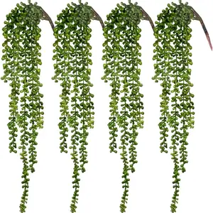 4pcs Fake Hanging Plants, String of Pearls Artificial Hanging Succulents Greenery Wall Backdrop Decor, Artificial Plants Indoor for Home Garden Outdoor Decoration, Artificial Plant Set