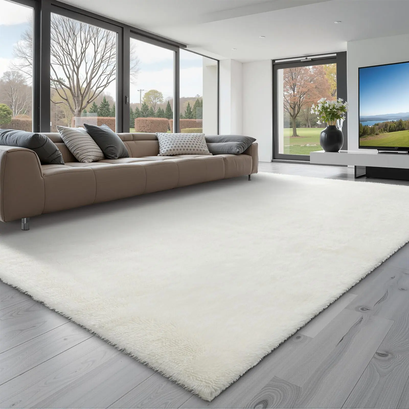 【SummerFinds】VEVOR Indoor Plush Area Rugs, 8 x 10 ft Soft Plush Carpet, Furry Shag Area Rugs for Living Room, Bedroom, Sunroom, Modern Home Decor Aesthetic, Non-Shedding, Non-Woven, Slip-Resistant, Ivory White