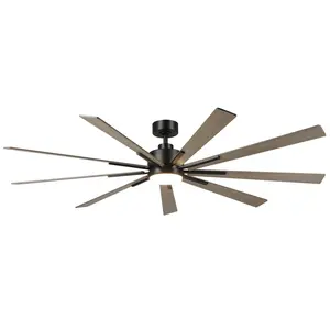 PARROT UNCLE 72” Matte Black Downrod Mount LED Windmill Ceiling Fan with Light Gray Wood Blades