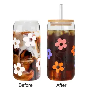Summervibes 18oz Floral Magic High Borosilicate Glass - Charming Color-Changing Floral Design for Iced Drinks Drinkware Mugs