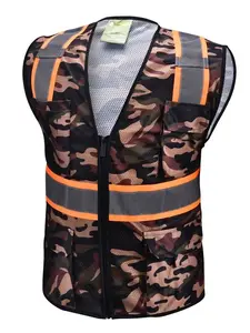 Camouflage Two Tones Safety Vest with Multi-Pocket Tool 803 High Visibility Reflectors for Construction & Road Work