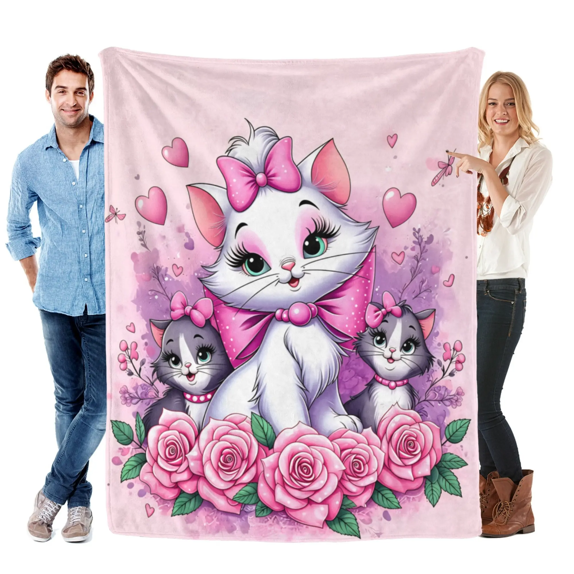 Disney Aristocats Marie Ultra Soft Fleece Fabric Blanket - Pink Roses 2D Print, Girl Room Decor, Indoor Room Decor