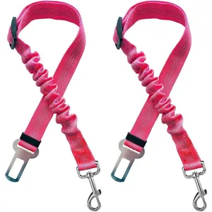Premium Pet Safety Belt 2 Packs Dog Seatbelt Car Harness Leash Travel Accessories Bungee Anti Shock Adjustable Lead Clip Safety Seats Belts Black