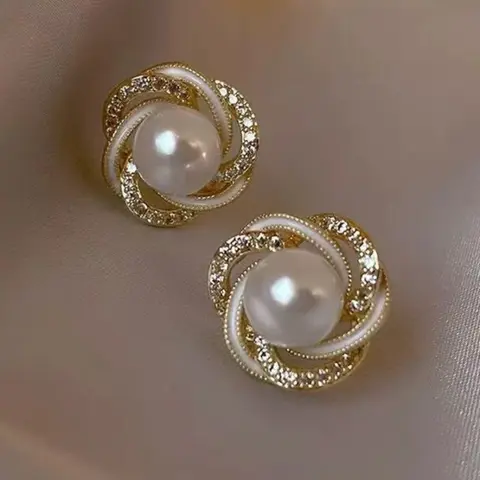 Fashionable Minimalist Pearl Stud Earrings for Women, Sweet & Elegant Crystal Embellished Earrings, Stylish Jewelry Accessory, Pearl Designs