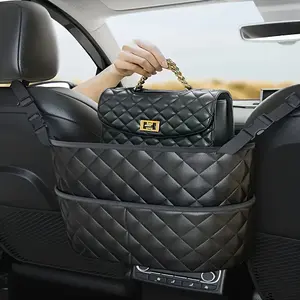 1Pcs Large Capacity Car Seat Back Organizer - Durable PU Leather Storage Net Bag with Hanging Bracket, Lightweight Car Interior Accessories Organizer, Car Accessory
