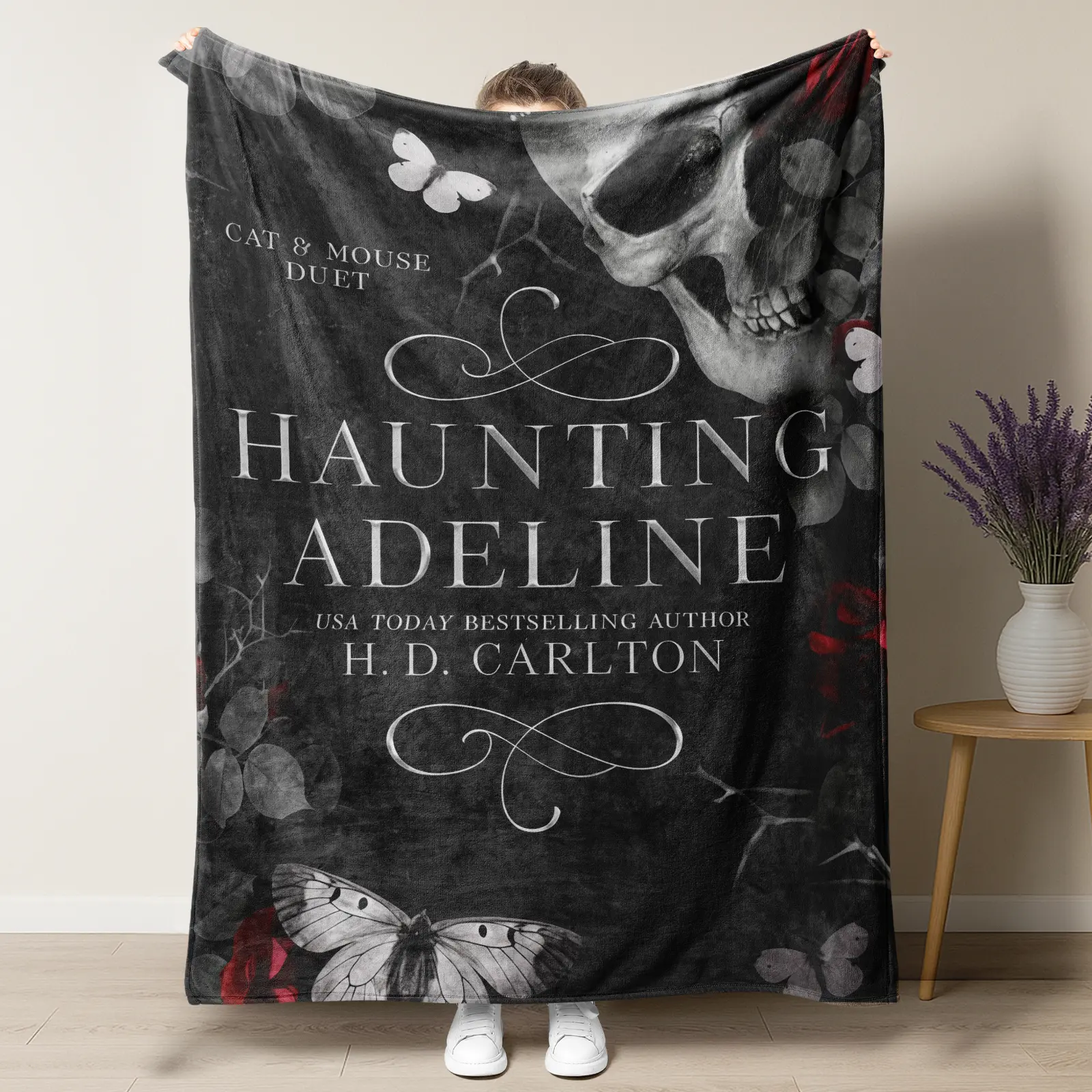 Haunting Adeline Cat & Mouse Duet Fleece Blanket – Dark Romance Book Cover Design, Perfect for H.D. Carlton Fans, Ideal for Book Nook, Bedroom & Dark Romance Lover Gift