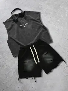 Men's two-piece set: vest and shorts, featuring Graphic letter prints for a casual street style, Matching set