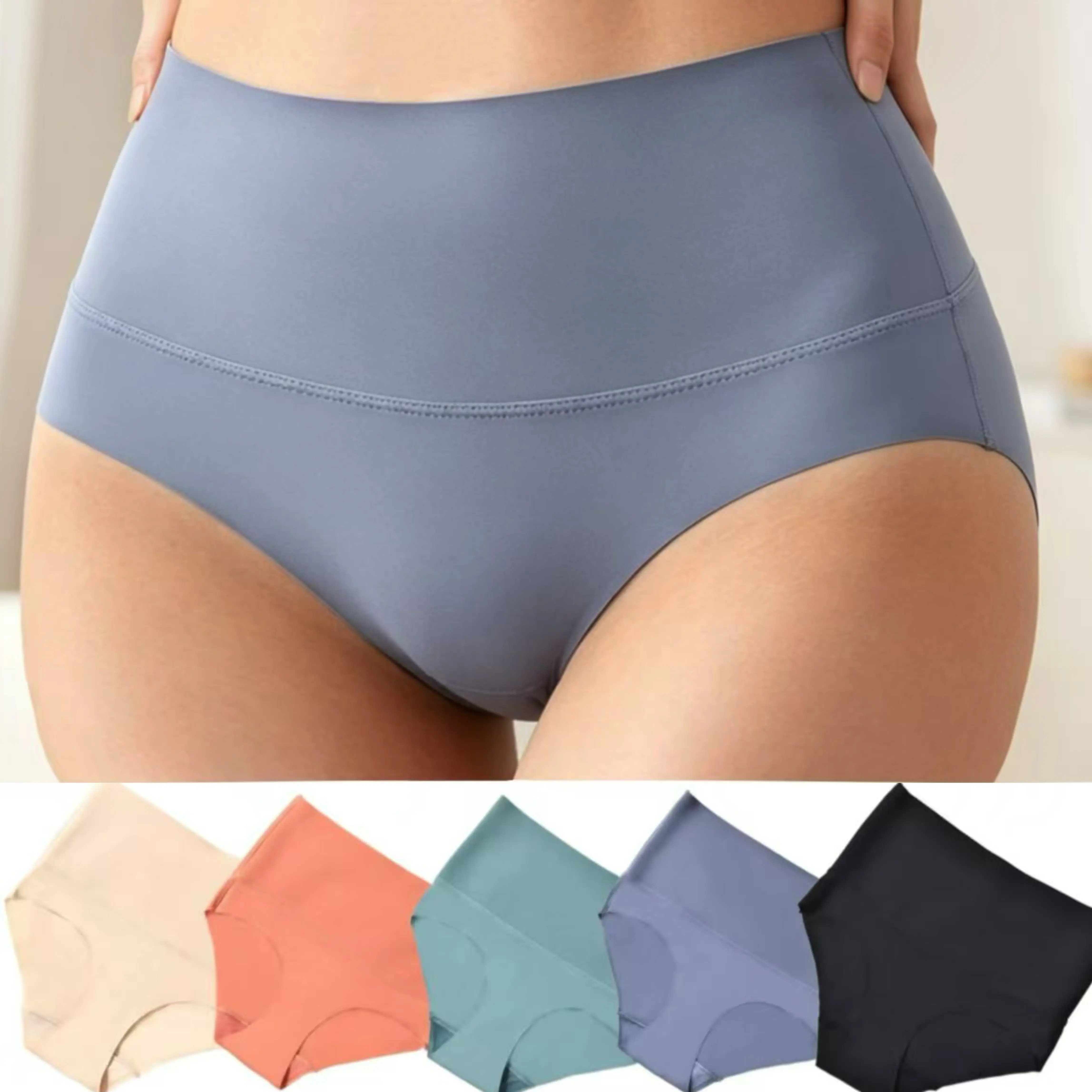 Women's 5-Pack Nylon Minimalist Basic Seamless Panties Set, High-Waisted Full Coverage No-Show Smooth Elastic Briefs, Everyday Comfort Breathable Multi-Size Knickers for Ladies (S-XL)