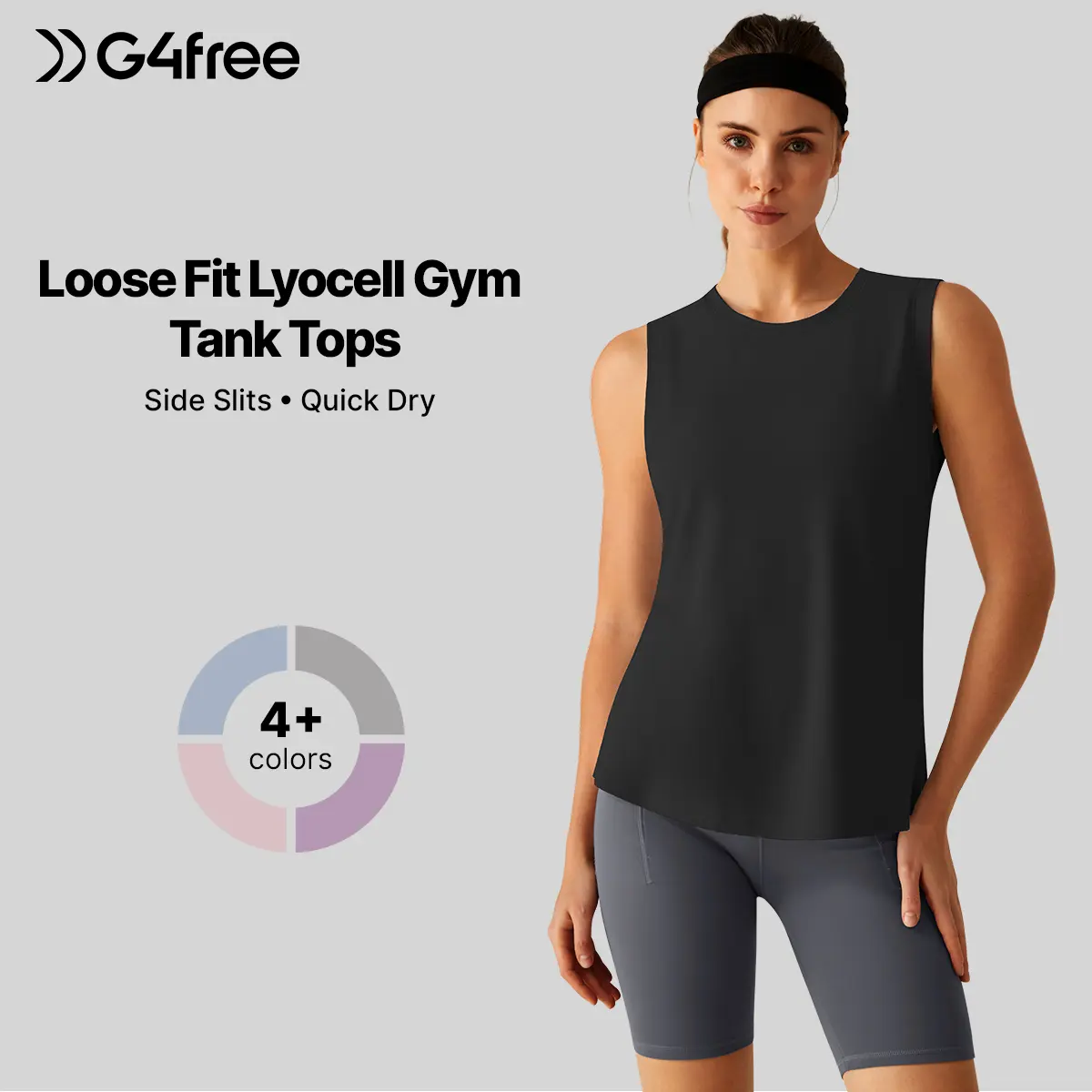 G4Free Women's Lyocell Workout Tank Tops - High Neck, Side Slits, Soft Loose Fit, Stretch Athletic Tank Tops for Gym, Running Workout Clothes
